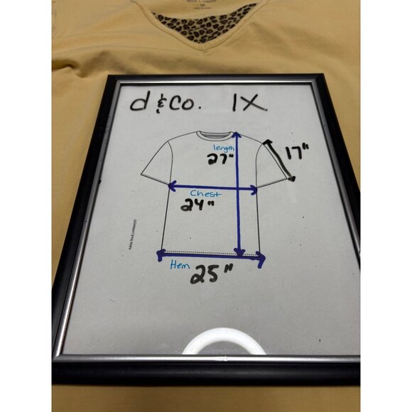 D&Co Size 1X Beige V Neck Top Leopard Animal Print Trim 3/4 Sleeves Stretch - Picture 6 of 8